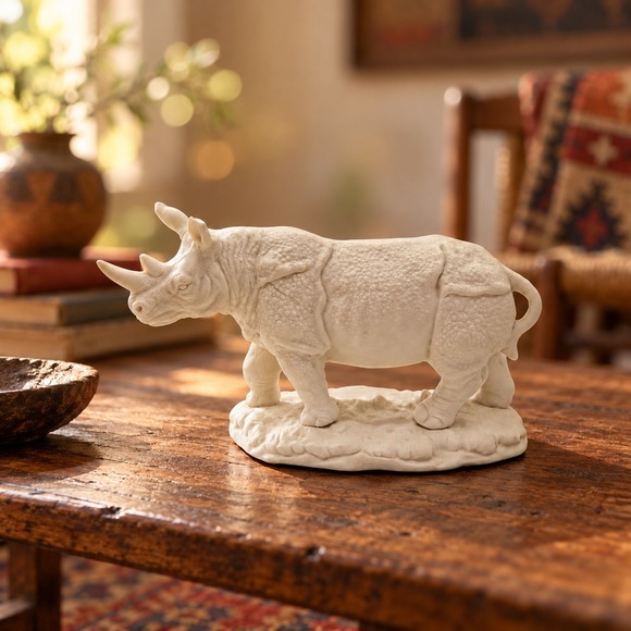 Aldon Accessories Ltd Other - Vintage 1973 Aldon Accessories White Bisque Porcelain Rhinoceros Figurine Japan